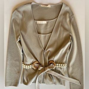 Simply beautiful VALENTINO ecru two piece sweater set w/ pearl belt. Size M